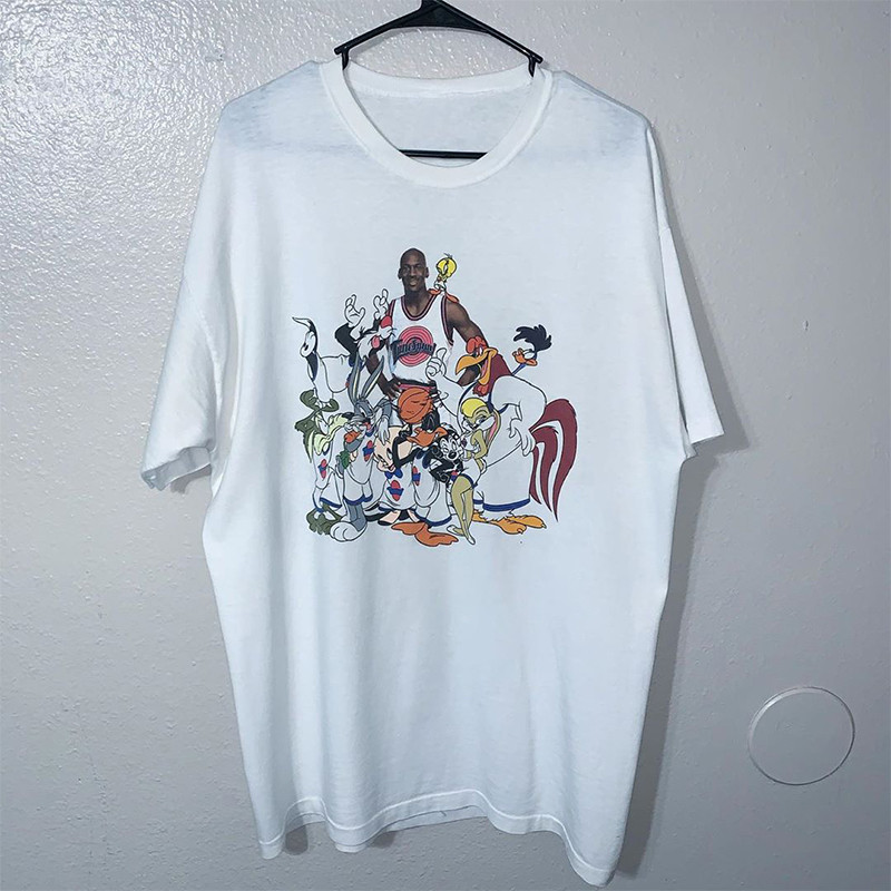 Space Jam Cartoon Anime impresso de manga curta das mulheres dos homens mesmo estilo vintage High street americano Casua