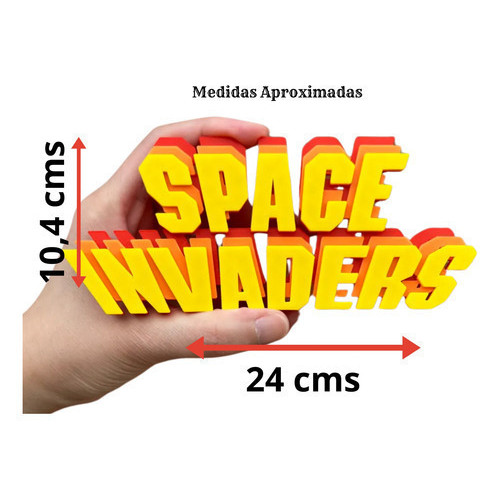 Space Invaders Logo 3d Geek Placa Game Retrô Vintage Atari G