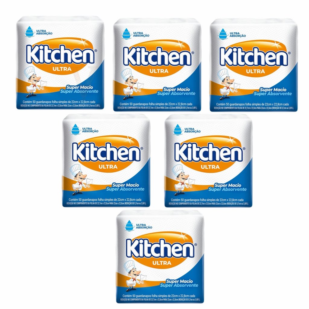 300 Guardanapos De Papel Kitchen 22x22,8cm Ultra Absorção