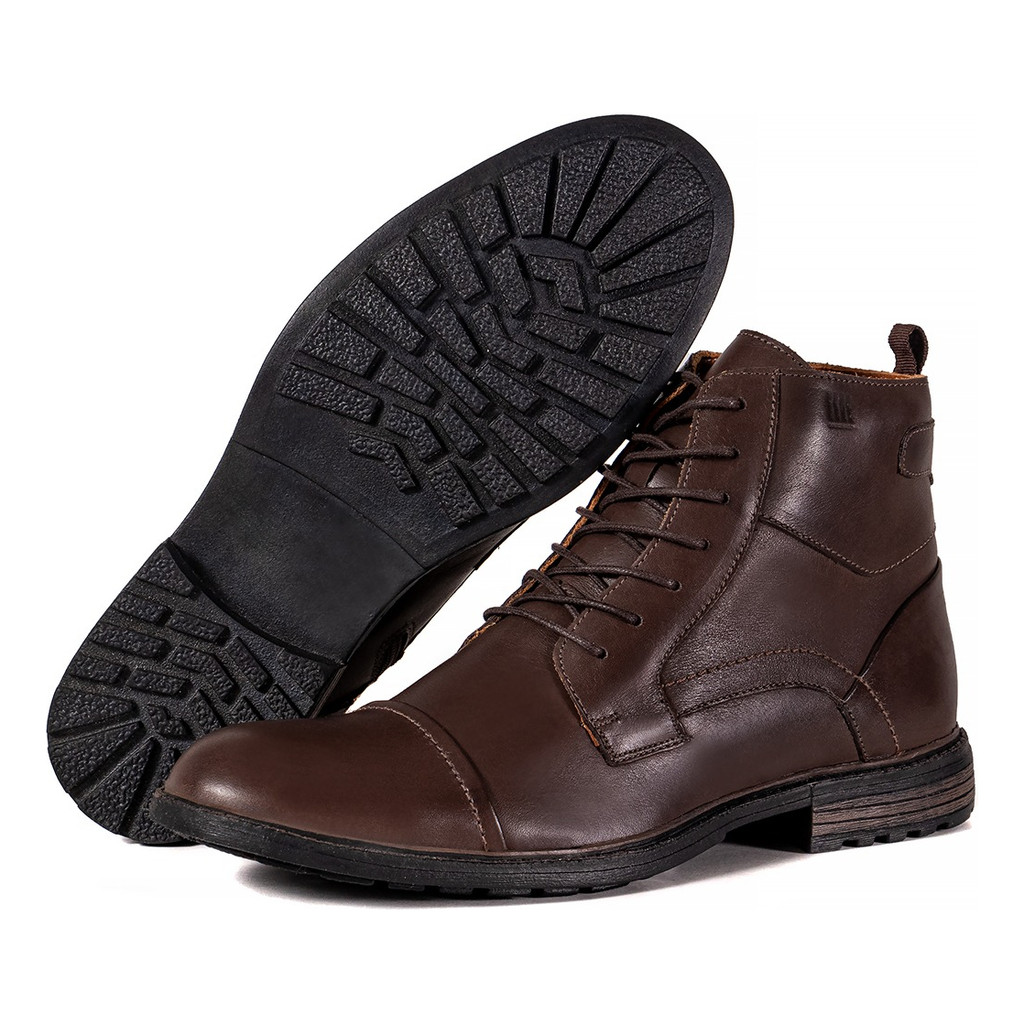 Bota Masculina Couro Legítimo Coturno Cano Médio Confortável Para Trabalho Casual Viagens