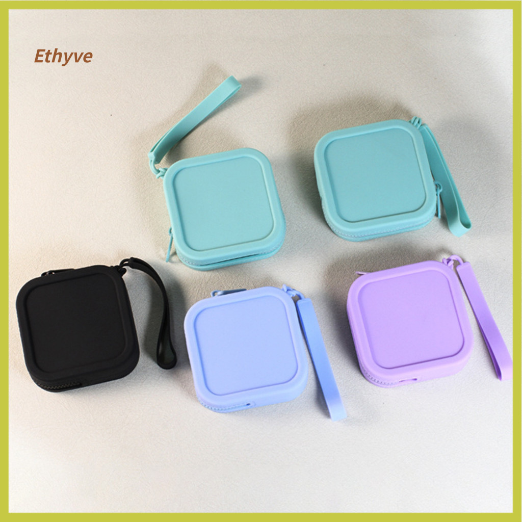 Cute Cartoon Storage Pouch Square Silicone for Coin with Zipper and Wrist Strap – Compact Shockproof for Headphones fo