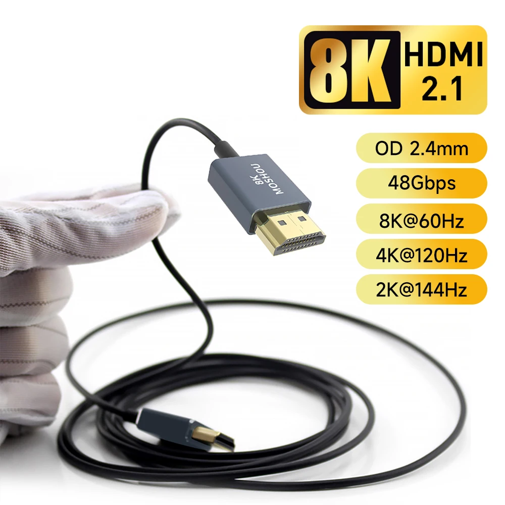 MOSHOU HDMI 2.1 Cable 8K 60Hz 4K 120Hz 48Gbps HDR10+ Mini HDMI to HDMI for PS5 Camera Monitor Projector Notebook Switch Cable