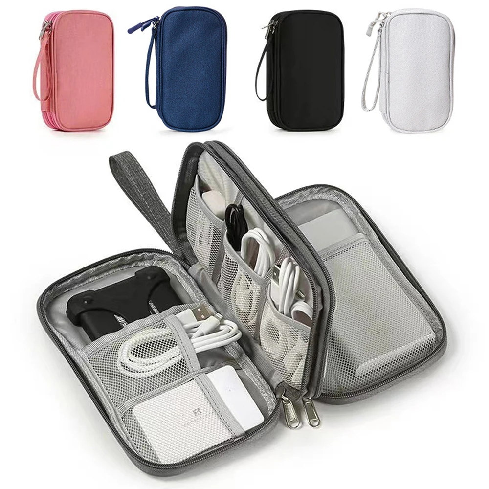 Storage Bag Portable Carry Case Double Layers  for Cable Cord USB Charger Waterproof Travel Organizer Bag Data Cable Storage