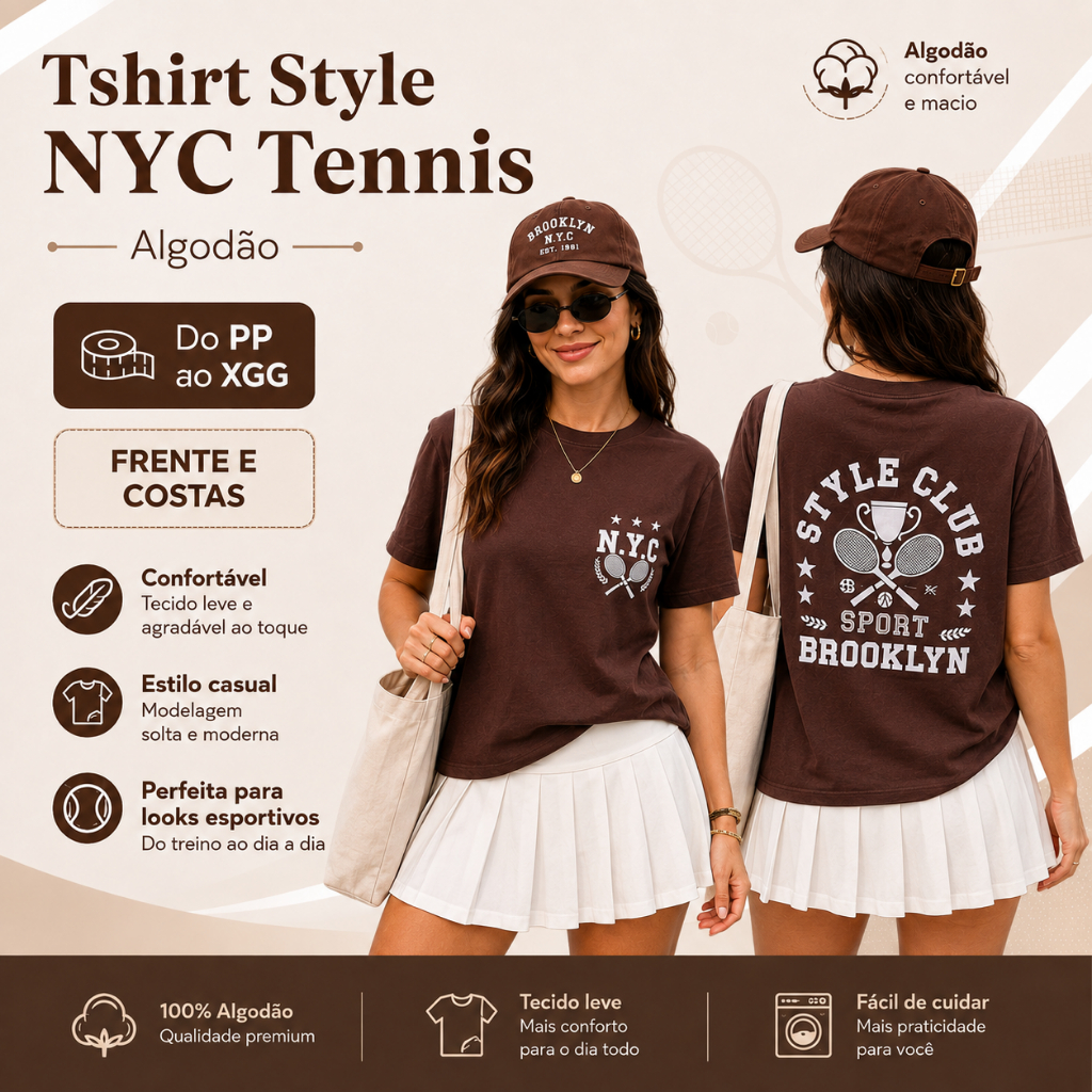 Blusa feminina malha Premium algodão NYC style tennis us open
