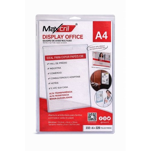 Display A4 Quadro Aviso Porta Documento Transparente Poliestireno Maxcril
