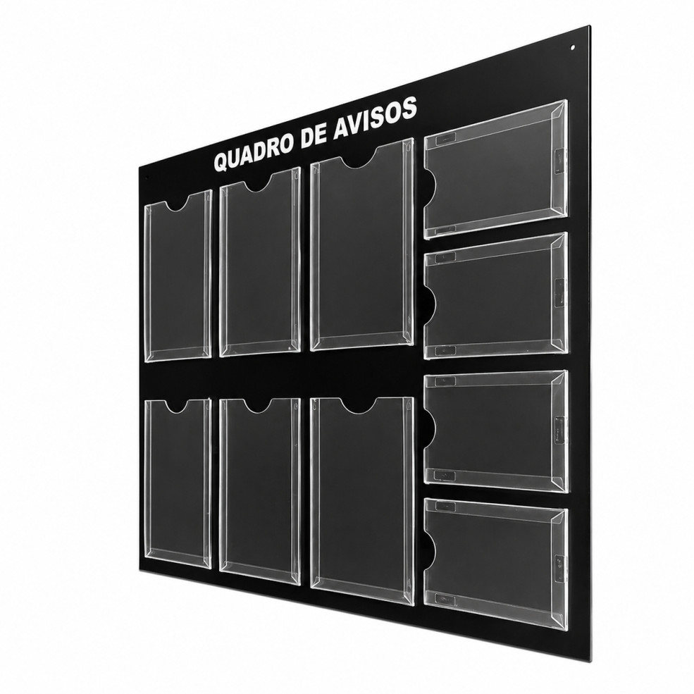 Quadro Avisos Gestão Mural 6 Displays A4 e 4 A5 Acm Preto