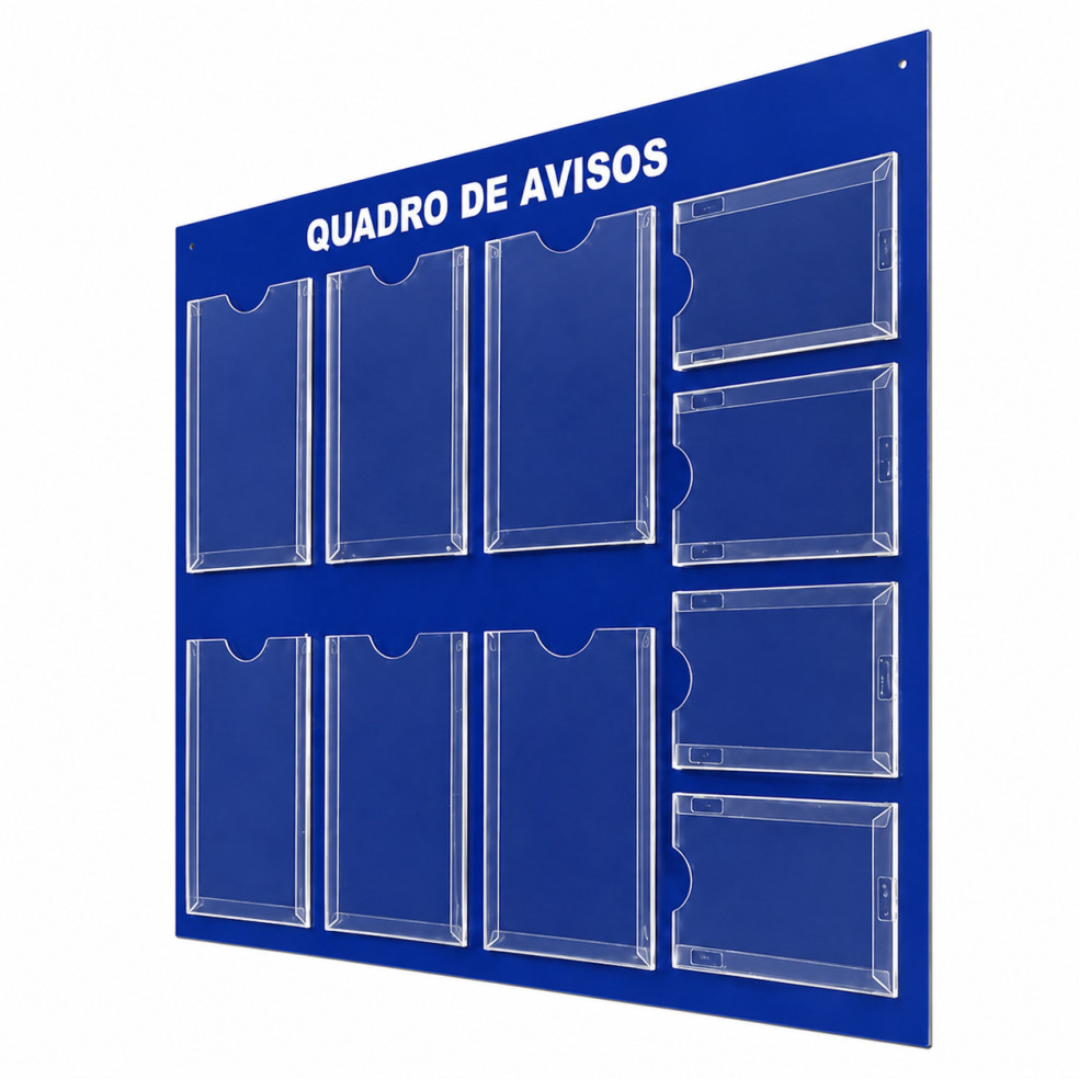 Quadro Avisos Gestão Mural 6 Displays A4 e 4 A5 Acm Azul
