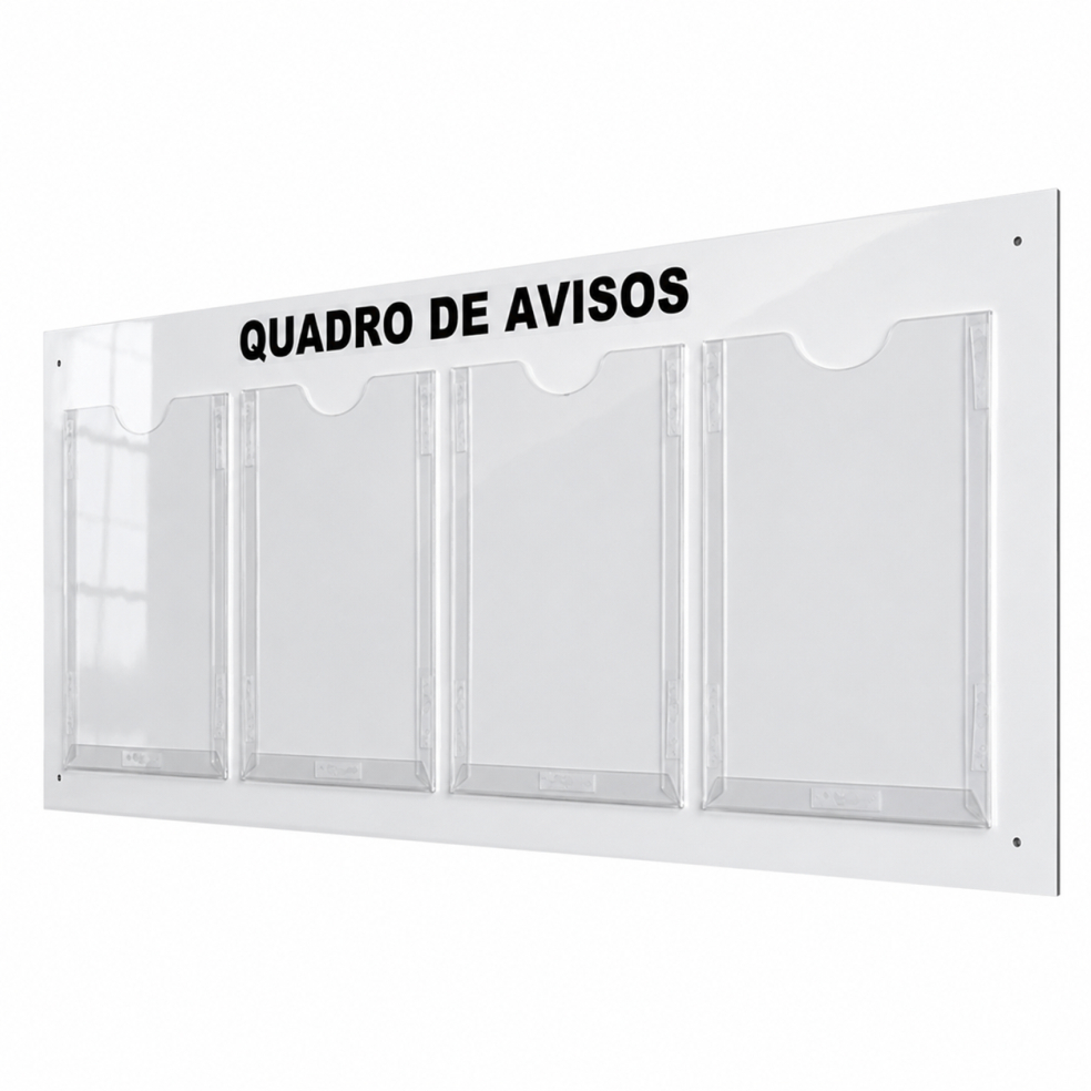 Quadro Avisos Gestão Á Vista 4 Displays Porta Folhas Recados Empresa Profissional A4 ACM Branco