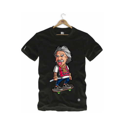 Camiseta Masculina Com Estampa Einstein Skate Tecido Premium 100% Algodão