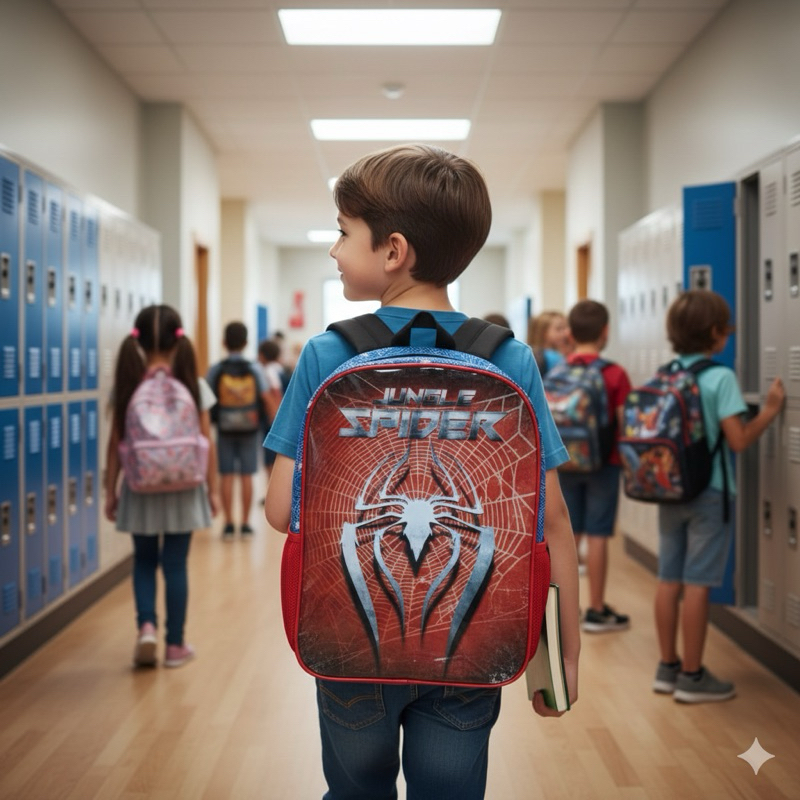 Mochila Infantil Escolar Jungle Spider Impermeável Homem Aranha Ajustavel 2 Bolsos Laterais Espaçosa Alça Acolchoada
