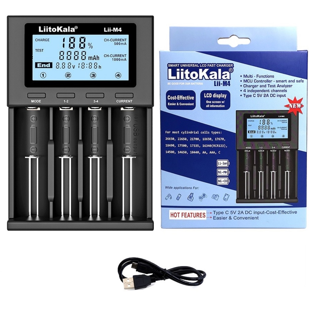Carregador Inteligente Pilha Bateria Smart Liitokala Lii-m4