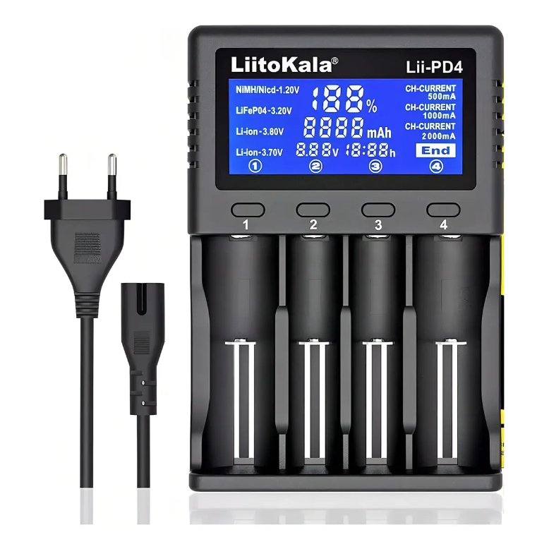 Carregador Liitokala Lii-pd4 4 Slots Lcd Inteligente Bivolt