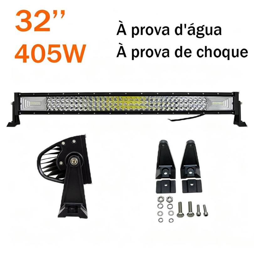 Barra de LED Tripla Fila 32 Polegadas 405W Farol Auxiliar Off Road 12V IP67 para Caminhão SUV Barco Máquinas Agrícolas
