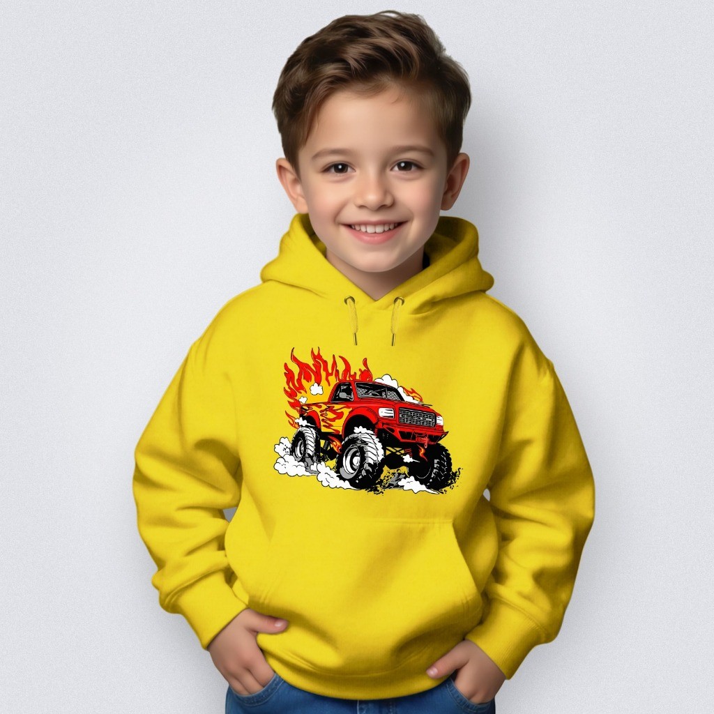 Moletom Infantil carro Monster Truck caminhonete Off Road Flanelado Inverno Menino corrida