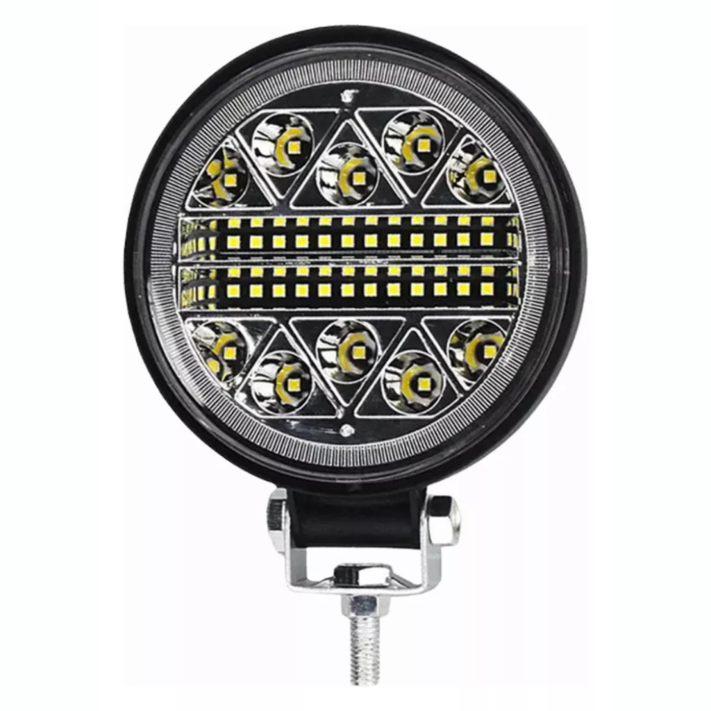 Farol de Milha LED Redondo 102W 12V/24V Super Brilho p/ Carro, Truck, Caminhão, Carreta, Off Road