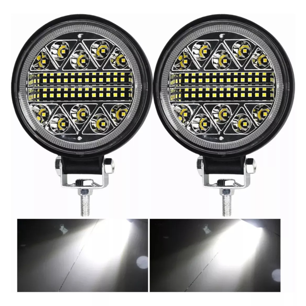 2 Farol de Milha LED Redondo 102W 12V/24V Super Brilho p/ Carro, Truck, Caminhão, Carreta, Off Road