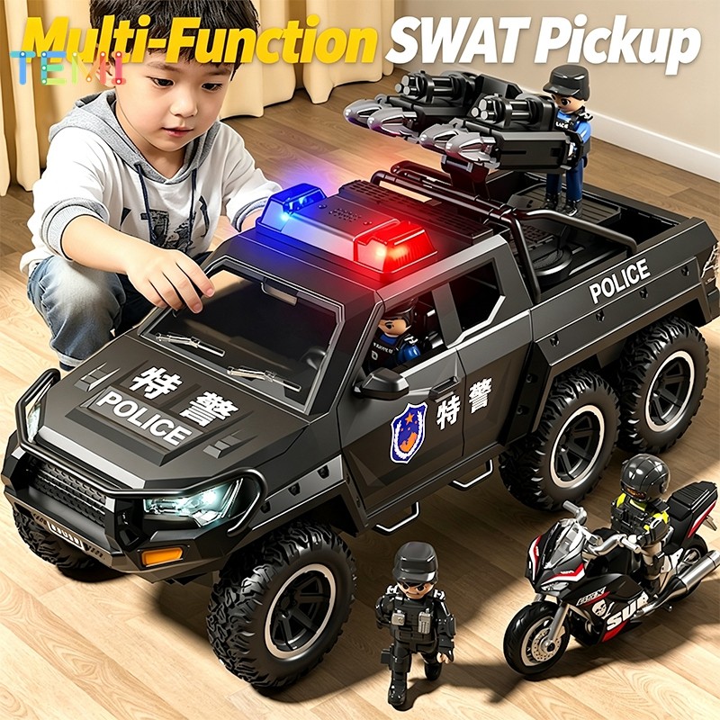 TEMI Kids 6 Rodas Polícia Off Road Pickup Truck Brinquedo Estrutura De Absorção De Choque De Efeitos De Luz Sonora