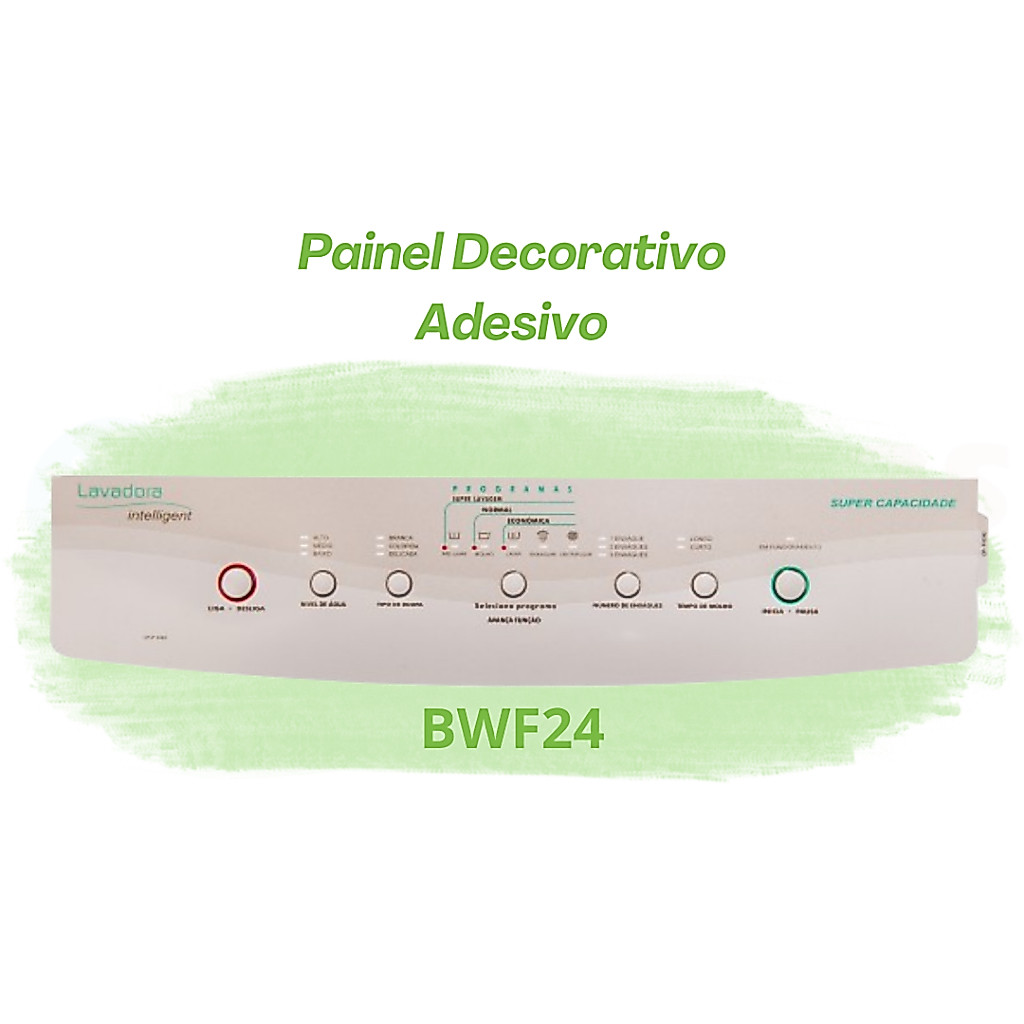 Painel decorativo adesivo compatível lavadora Brastemp BWF24 Intelligent Super Capacidade