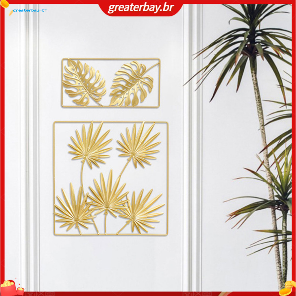 Gold Metal Monstera Palm Leaf Wall Art – 3d Hollow Lightweight Botanical Iron Decor for Room Bedroom Café Minimalist