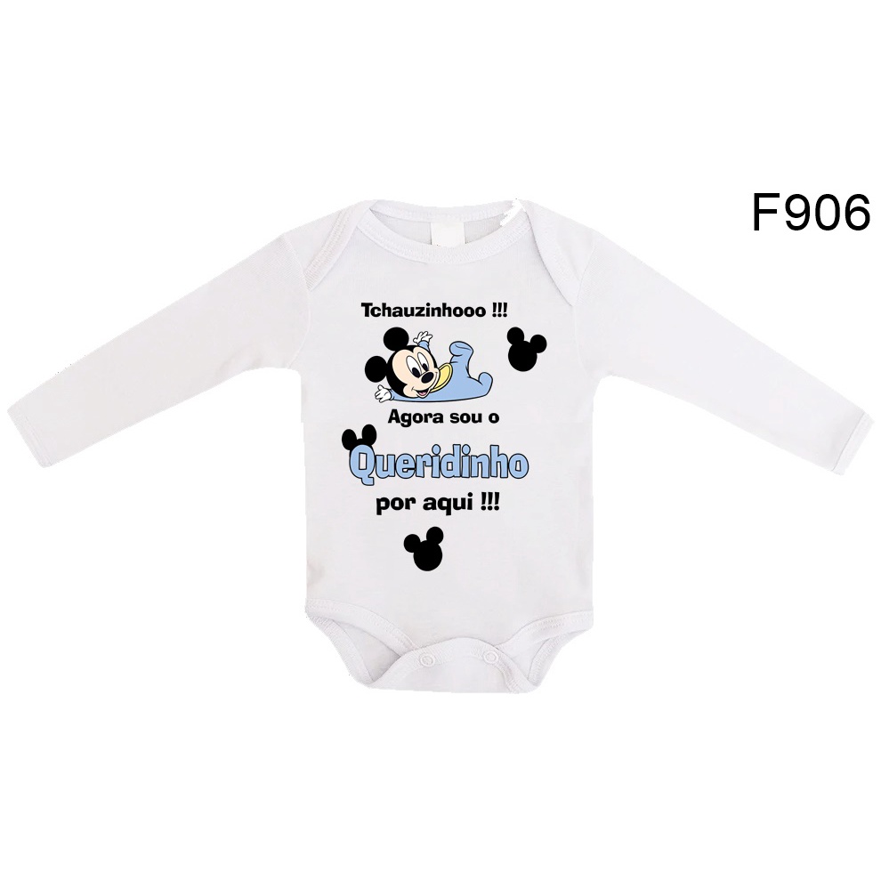 Body Roupa de Bebê Frases Manga Longa Tchauzinhooo Agora Sou o Queridinho Por Aqui F906