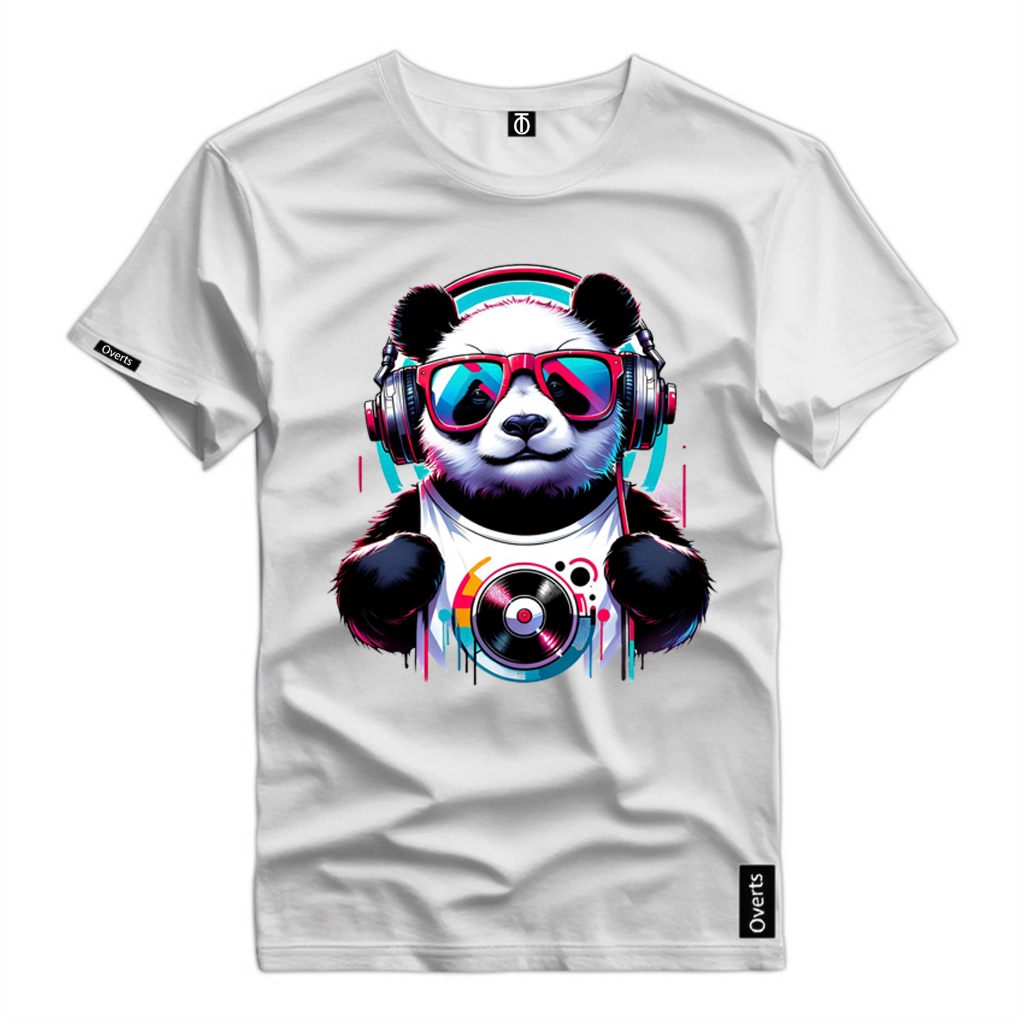 Camisa Masculina Urso Panda Usando Fone Moda Personalizado Camisa Algodão Malha Premium Varias Cores