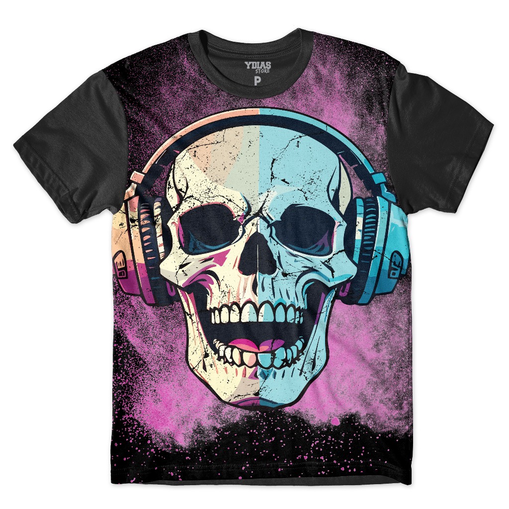Camiseta Plus Size Caveira Eletrônica Fone Streetwear Style