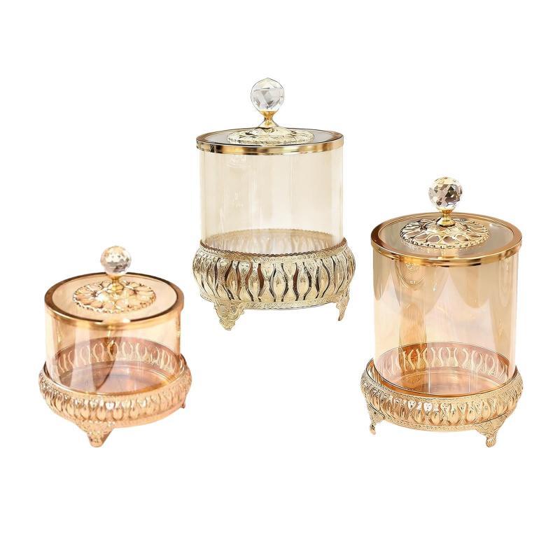 [Fineblue] Vasilha De Vidro Para Potes De Doces Com Tampa , Frascos De Armazenamento Decorativos De Luxo , Organização ,