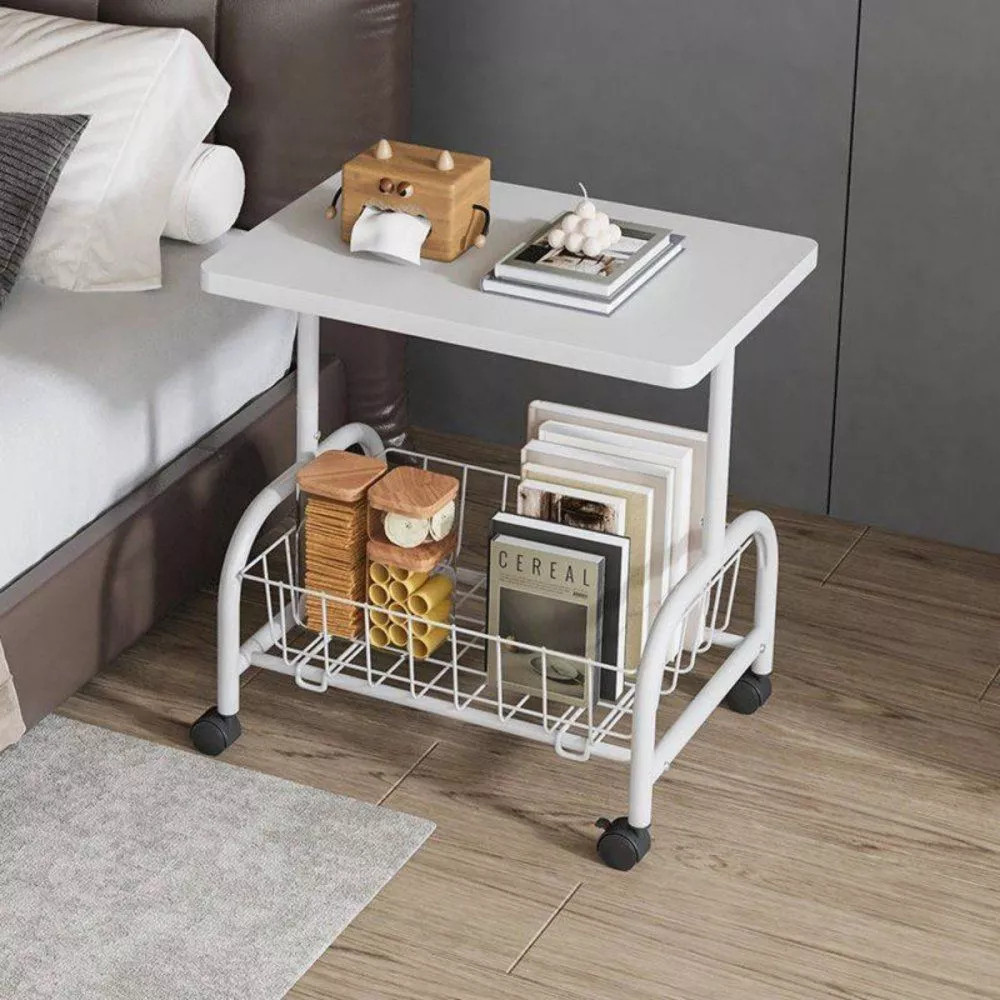 Mesa Lateral Multiuso com Rodinhas Nicho Armazenamento Suporte Livro Decoração Móvel