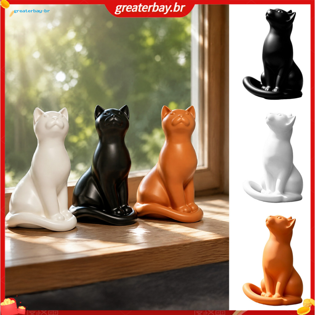 Modern Minimalist Cat Figurine Resin Sculpture – Abstract Statue for Home Room Bedroom Office Desktop Decoration Elega