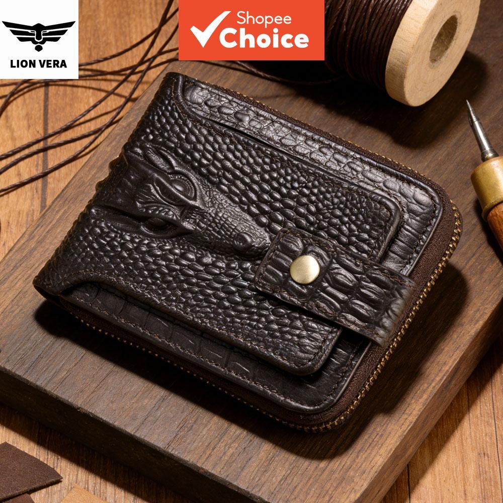 Carteira Bifold De Couro Genuíno Para Homens Retro Slot Vários Cartões Grande Capacidade Anti Roubo