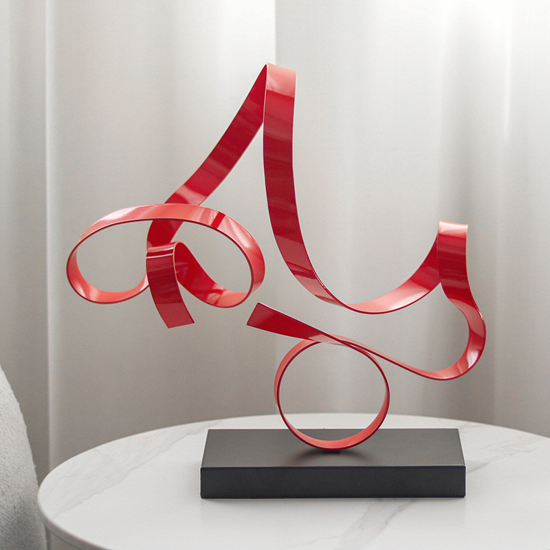 Modern abstract looped knot geometric ornament, light luxury art with floating ribbons, decoration for model homes and s