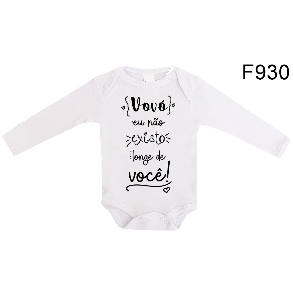 Body Roupa de Bebê Frases Manga Longa Vovó Eu Não Existo Longe De Você F930-