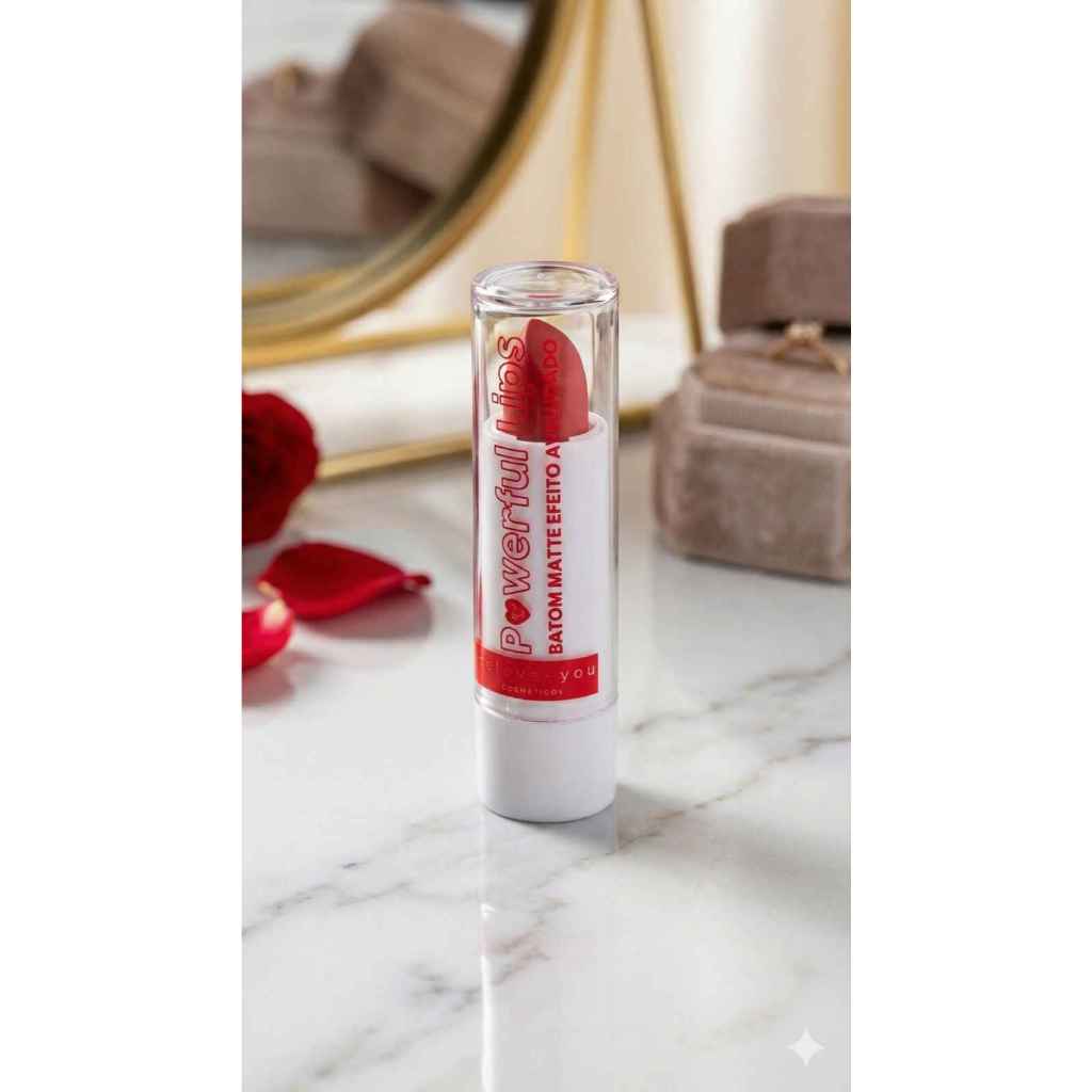 Batom Matte Powerful Lips | Alta Pigmentação | Longa Duração | Acabamento Aveludado