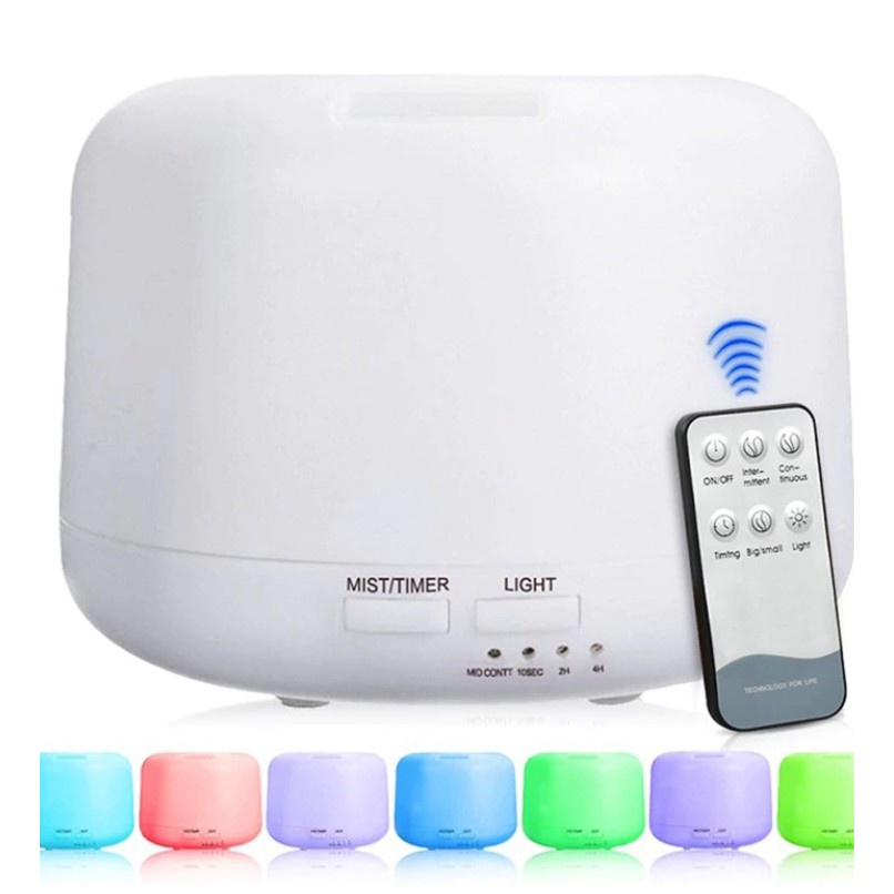 Difusor De Aromas Eletrico Aromatizador Air 500ml Essencial Oleo 7 Cores LED Com Controle