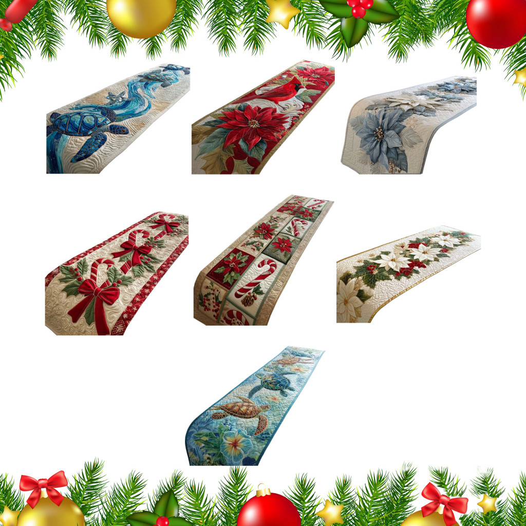 Bed Runner for Bedroom Decorative Scarf Christmas Quilted with Flower Print Coastal Style Bedding Cover for Queen King B