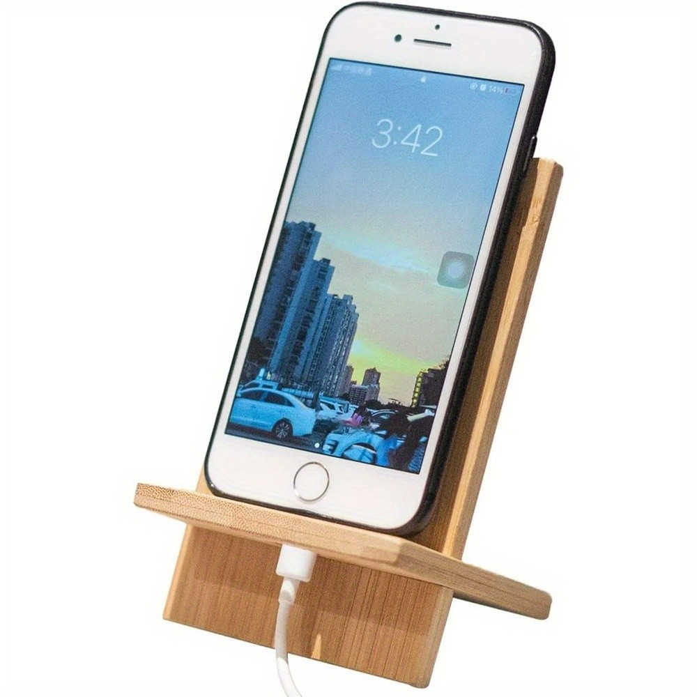 Suporte De Telefone De Bambu Com Orifício De Carregamento E Base Removível-Madeira Ângulo Ajustável Para iPhone 15/Samsu