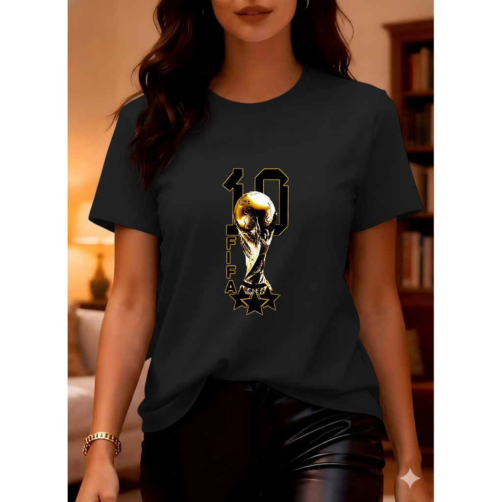 Camisa De Futebol Com Design Da Copa Do Mundo FIFA 2022, Dourada, Estampa Do Troféu E Número 10, Tamanho Único, Material