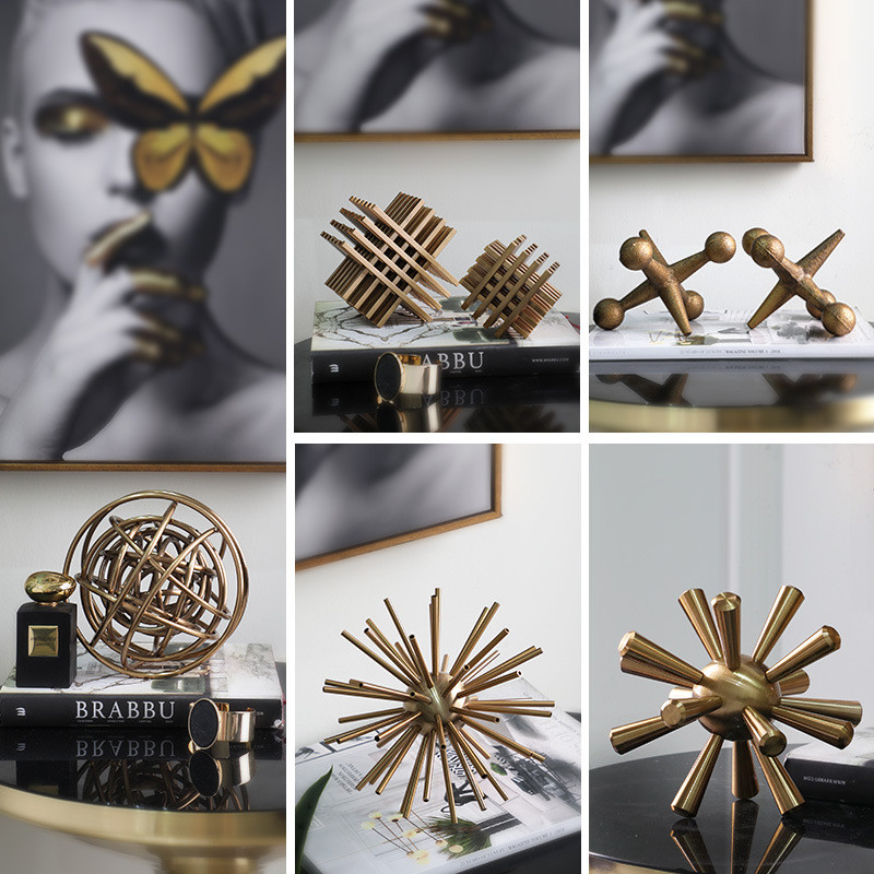 0GNC Nordic-style, minimalist metal geometric bead ball ornaments, suitable for modern living rooms, studies, wine cabin