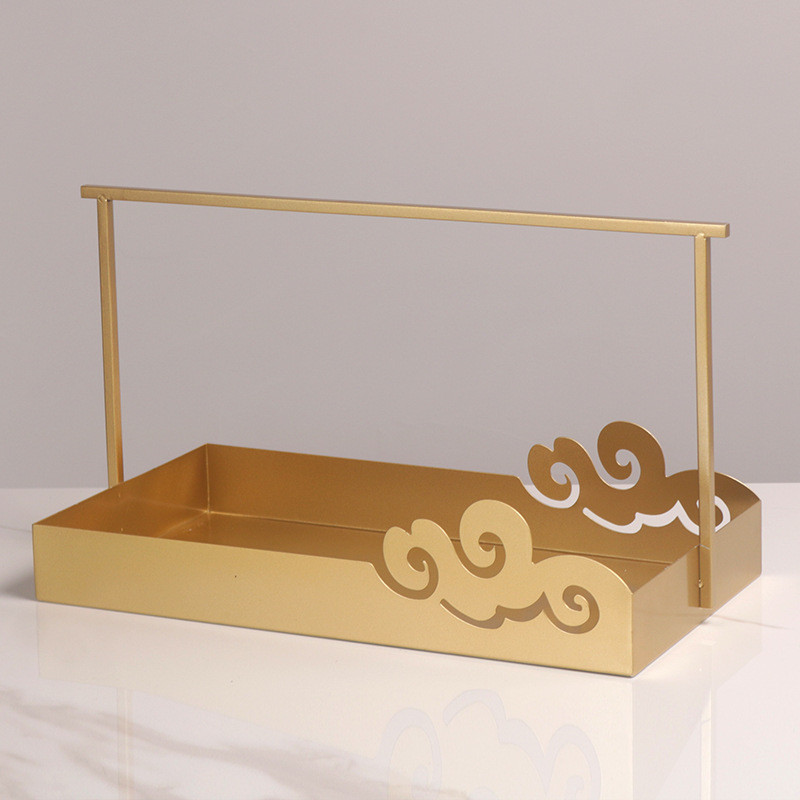 NO2W New Chinese-style modern minimalist auspicious cloud pattern metal tray, a luxurious decorative piece for model hom