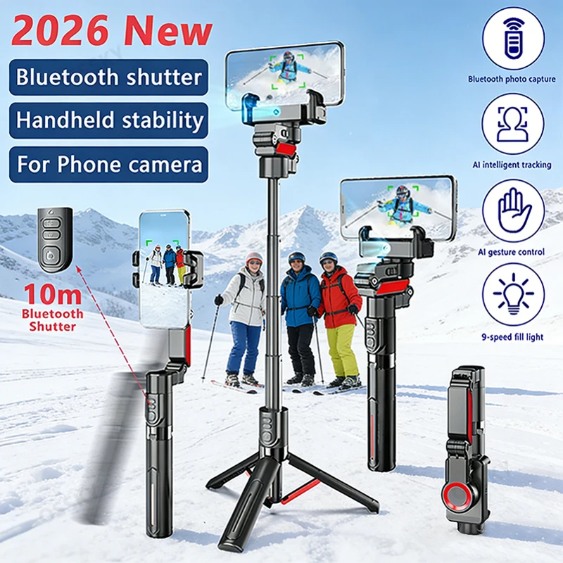 New Ai Tracking Stabilizer 360 Automatic Rotation Pan-Tilt Selfie Stick fill Light Bluetooth Remote tripod for Phone Shoot Vlogs