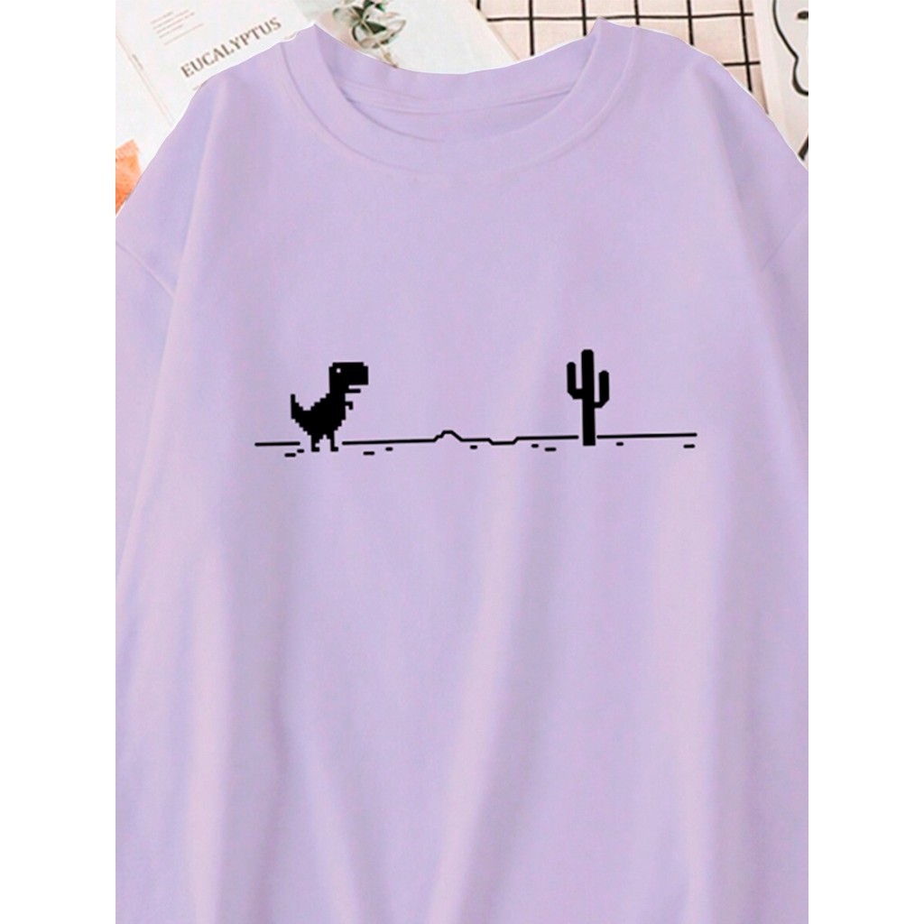 Blusa Modern Moda Gringa Estampa Dino Game Geek Style Vintage  Oversized Plus Size Manga Curta