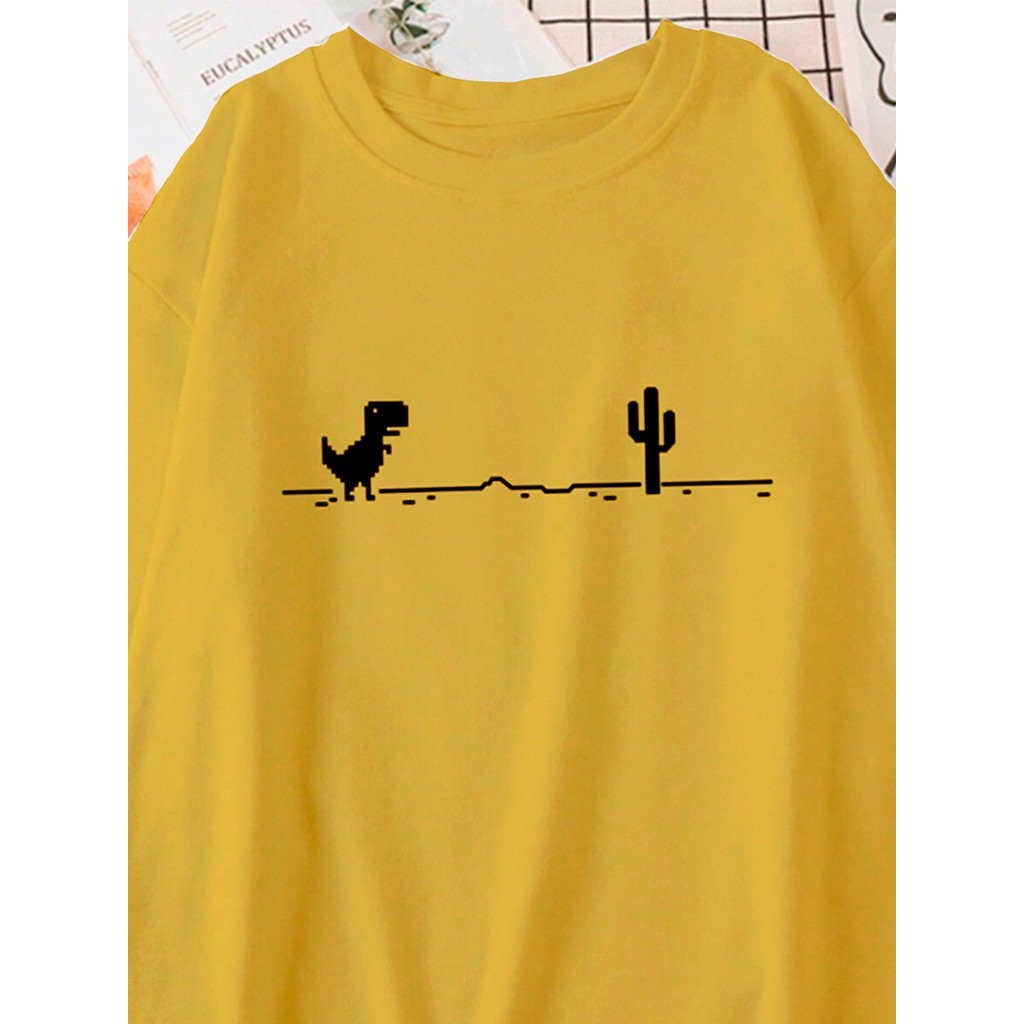 Blusa Vintage Estampa Dino Game Geek Style Modern Outfit Urban Mode Oversized Plus Size Manga Curta