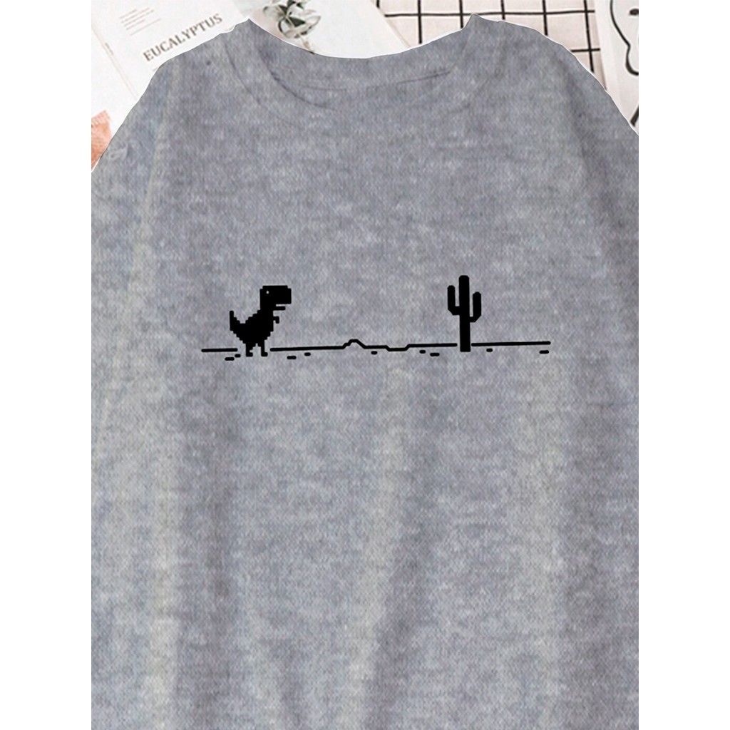 T Shirt Masculina Estampa Dino Internet Cute Vibes Oversized Plus Size Urban Mode Modern Outfit