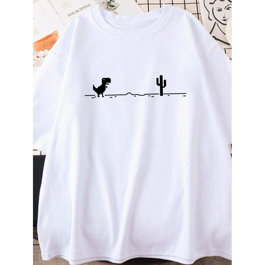 Blusa Modern Outfit Estampa Dino Internet Games Dinossauro Oversized Plus Size Manga Curta