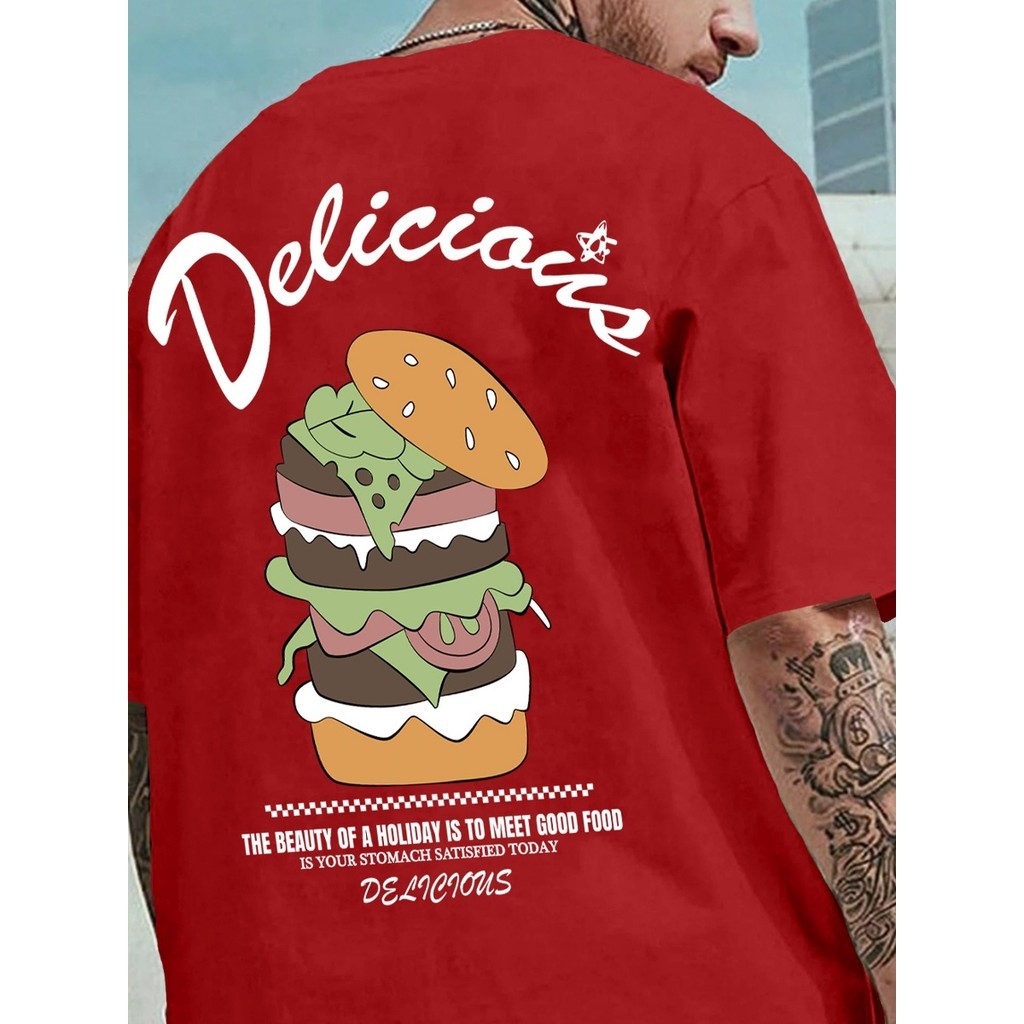 Blusa Estampa The Beauty Of A Holiday Is To Meet Good Food Modern Hamburguer Oversized Plus Size