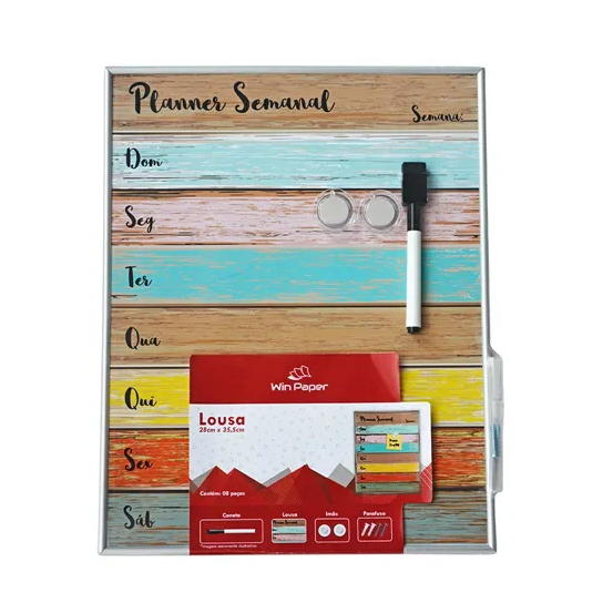 Lousa Planner Semanal com Caneta e Imã 35,5cmx 28cm- Win Paper