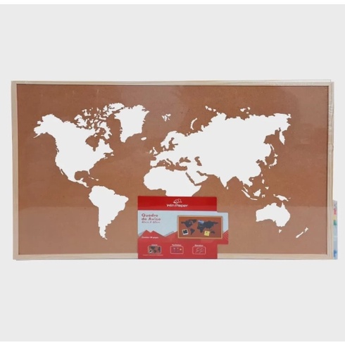 Quadro De Aviso Cortiça Mapa Mundi Avisos 40X60cm Win Paper