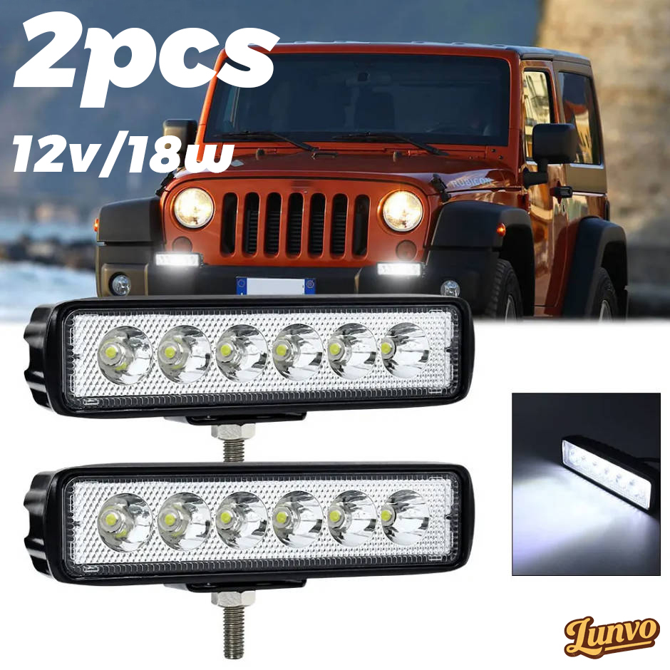 Par Farol Milha Auxiliar Barra Universal LUZ FORTE ,6 Leds 18w 12v A prova d'água Off Road Moto Carro Caminhão suv