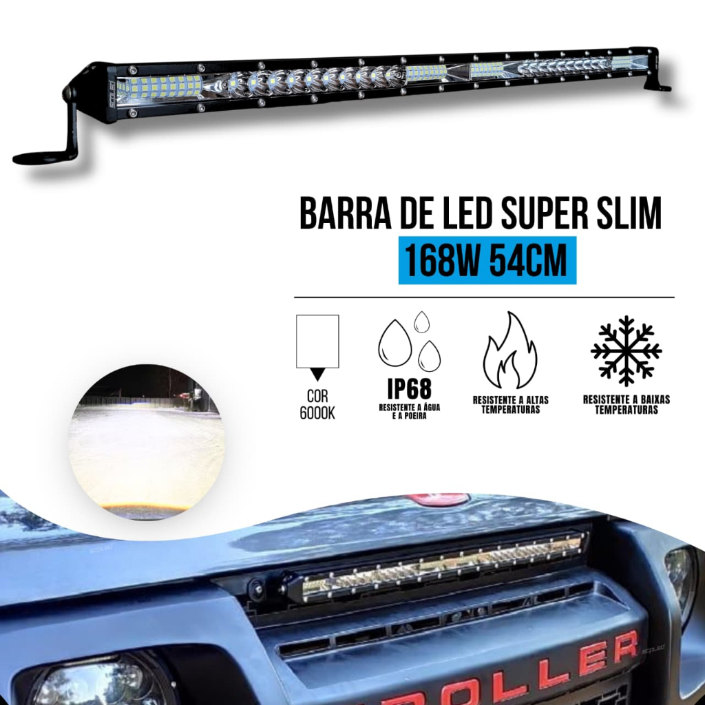 Barra de LED 168W 54cm Super Slim 7D Iluminação Branca Off Road 12V 24V Para Pickup SUV Caminhonete