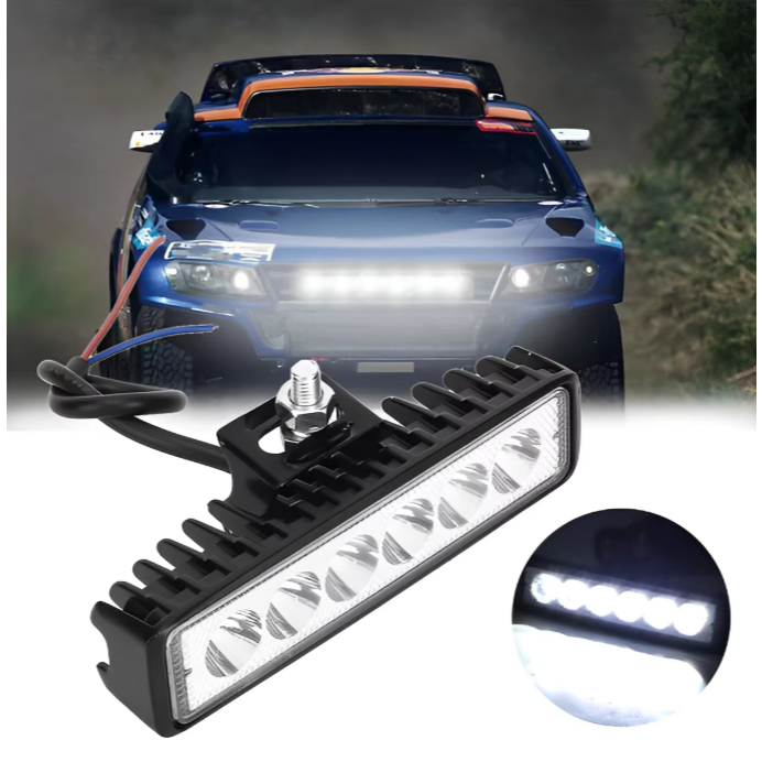 Luz LED Auxiliar 18W 6 LEDs 6000K DRL Farol Off Road Caminhão Carro Moto SUV Jeep 12V 24V Universal